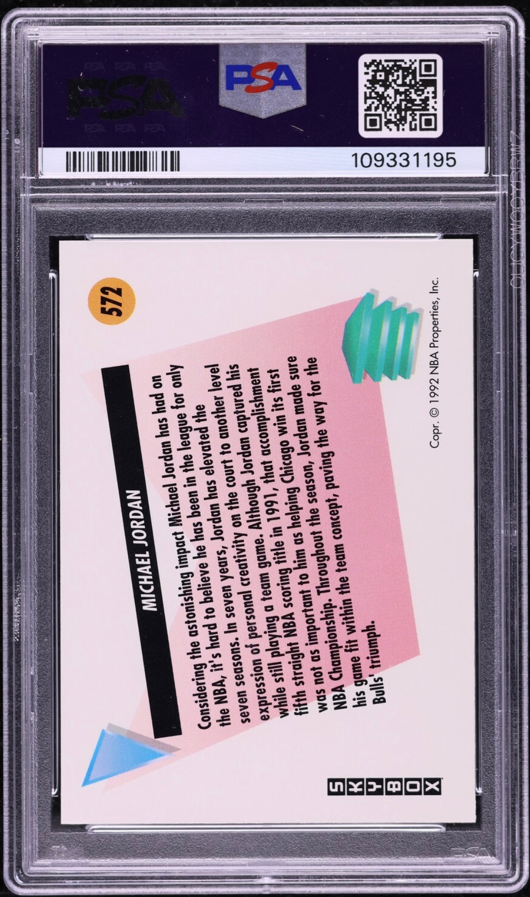 1991 SKYBOX #572 MICHAEL JORDAN PSA 10 GEM MINT