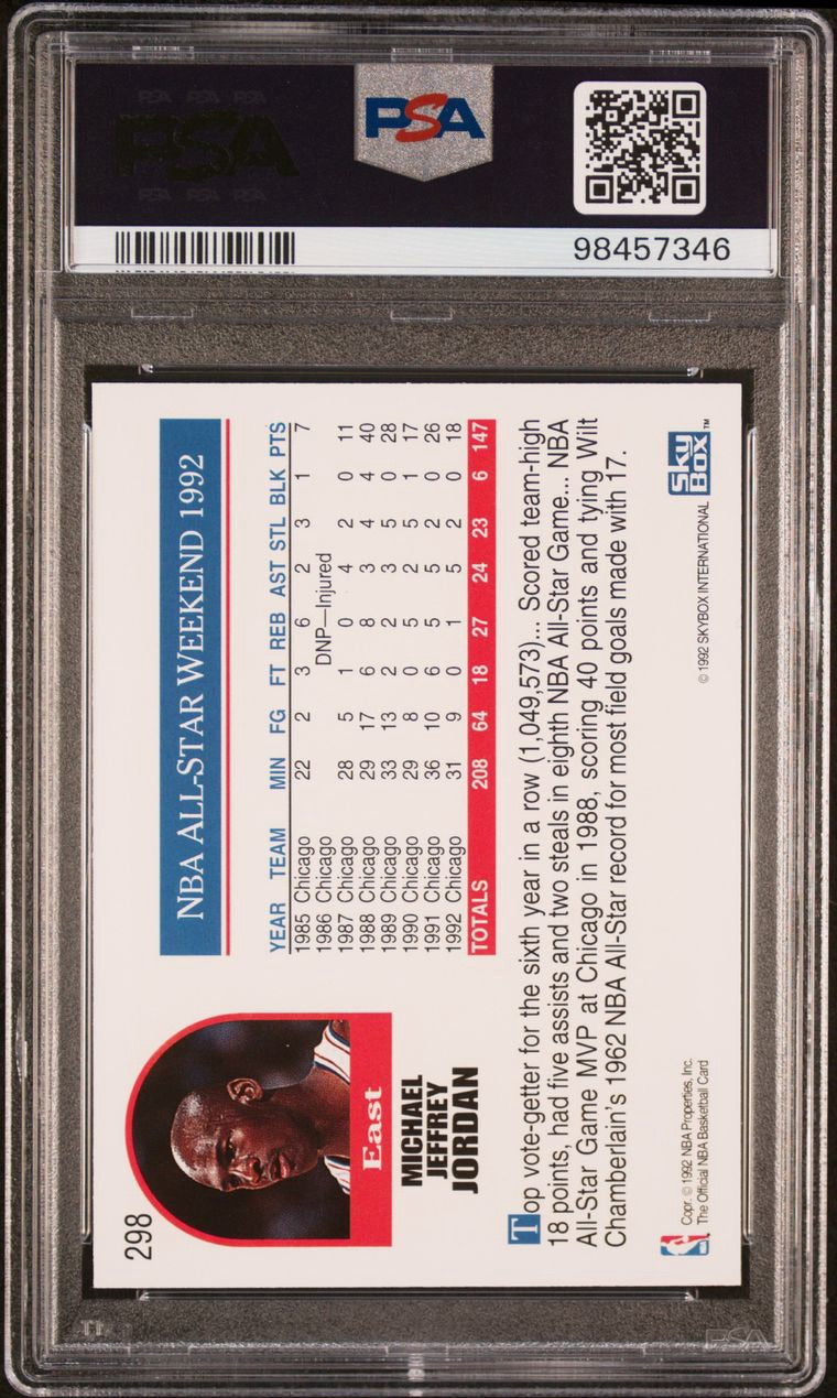 1992 HOOPS MICHAEL JORDAN NBA ALL-STAR #298 PSA 10 GEM MINT