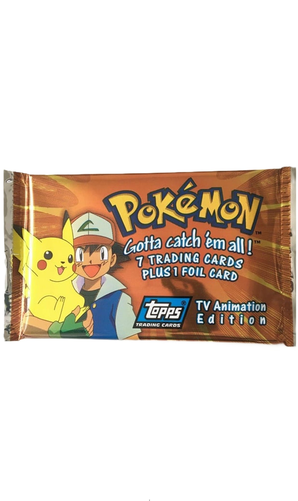 1999 Pokémon Topps Animation TV Series 1 booster pack, factory sealed and unopened, featuring cards based on the original Pokémon animated television series.