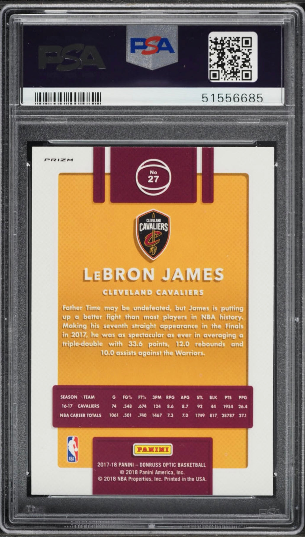 2017 PANINI DONRUSS OPTIC #27 LEBRON JAMES FAST BREAK HOLO PSA 10 GEM MINT - 2
