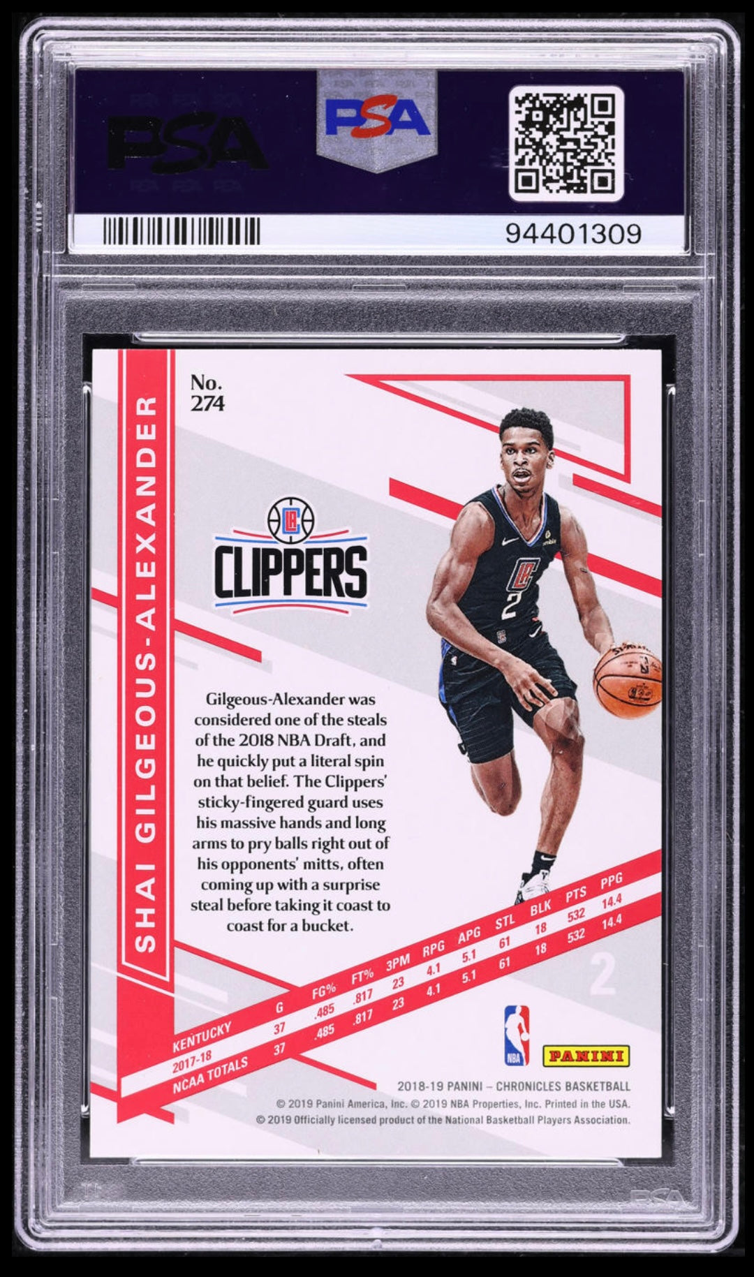 2018 PANINI CHRONICLES #274 SHAI GILGEOUS-ALEXANDER ROOKIE GREEN PSA 10 GEM MINT
