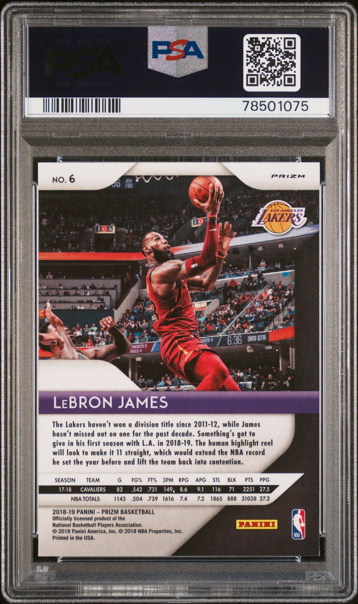 2018 PANINI PRIZM #6 LEBRON JAMES GREEN PRIZM PSA 10 GEM MINT - 2