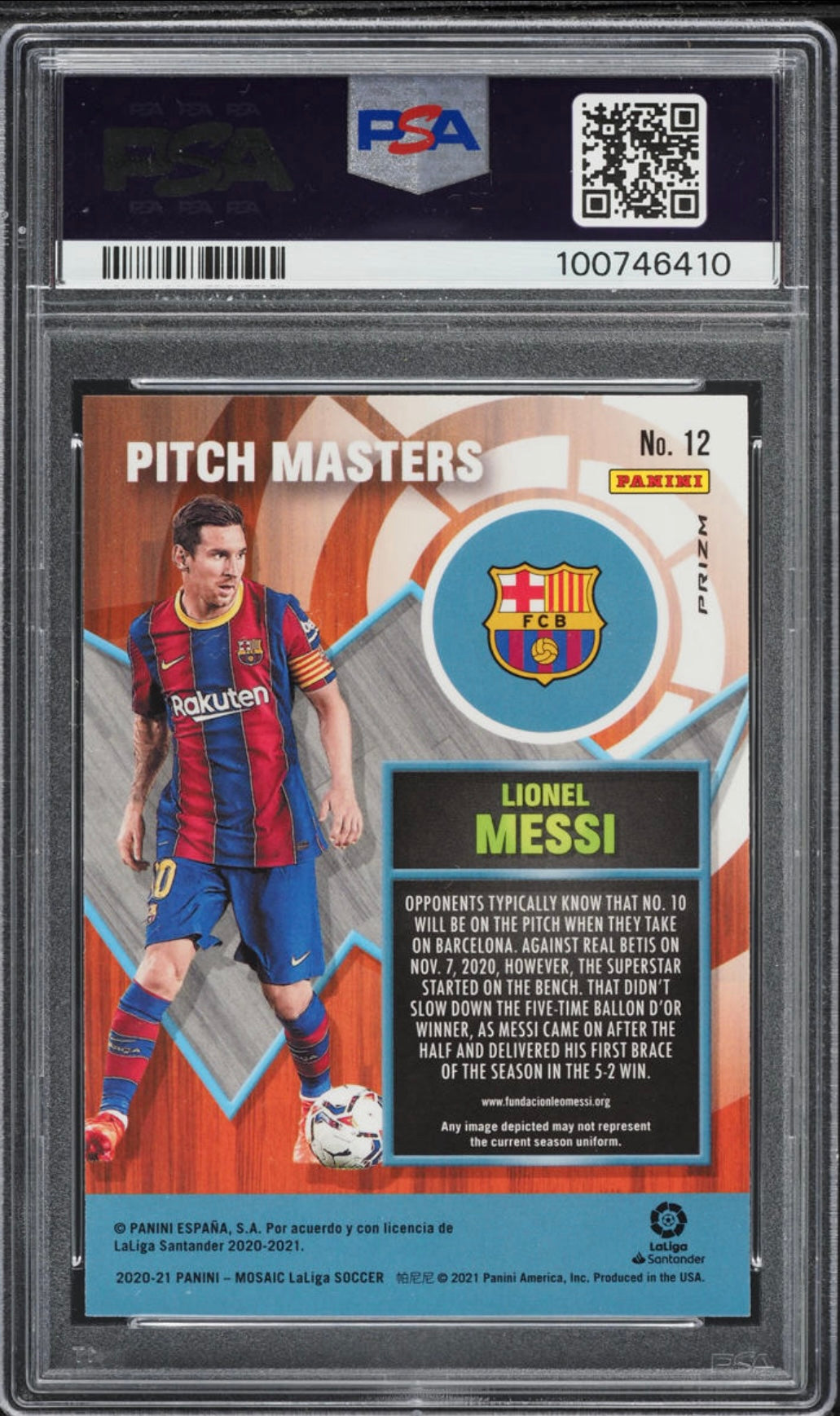 2020 PANINI MOSAIC LA LIGA PITCH MASTERS #12 LIONEL MESSI PITCH MASTERS-MOSAIC PSA 10 GEM MINT - 2