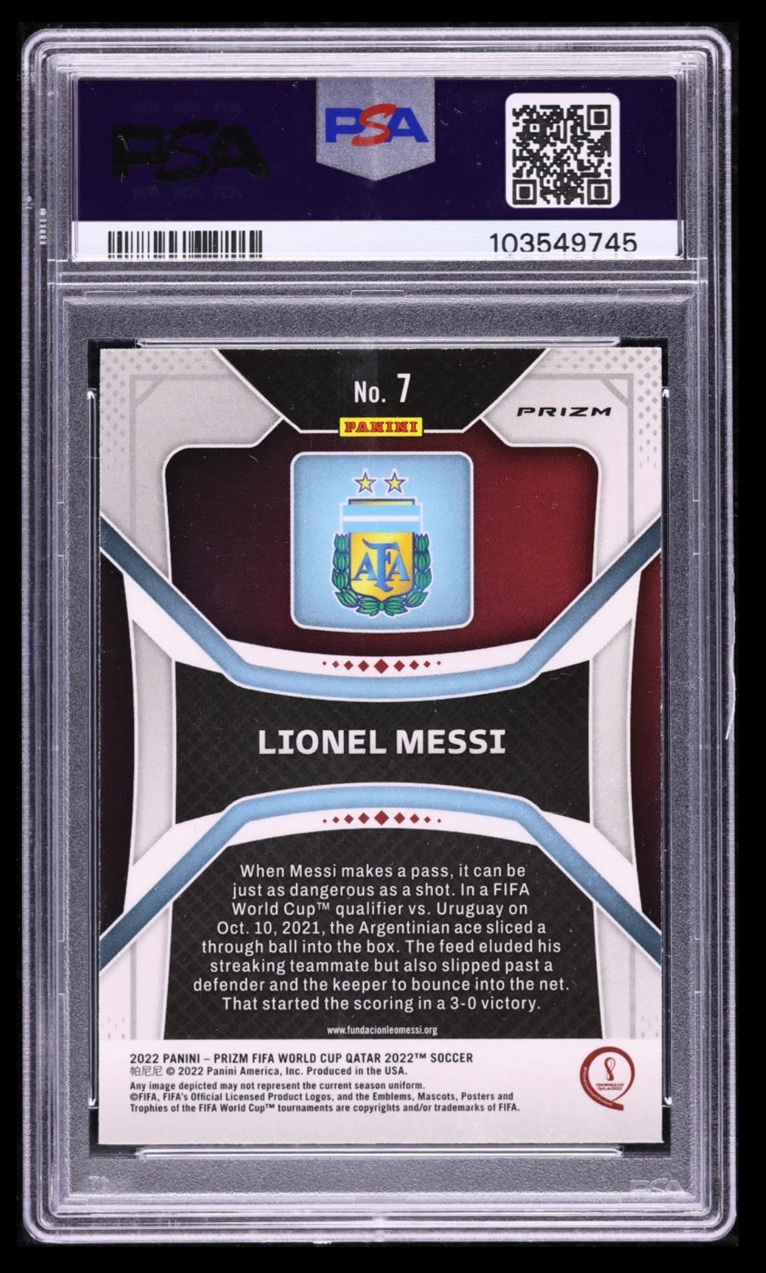 2022 PANINI PRIZM WORLD CUP QATAR #7 LIONEL MESSI GREEN WAVE REFRACTOR PSA 10 GEM MINT