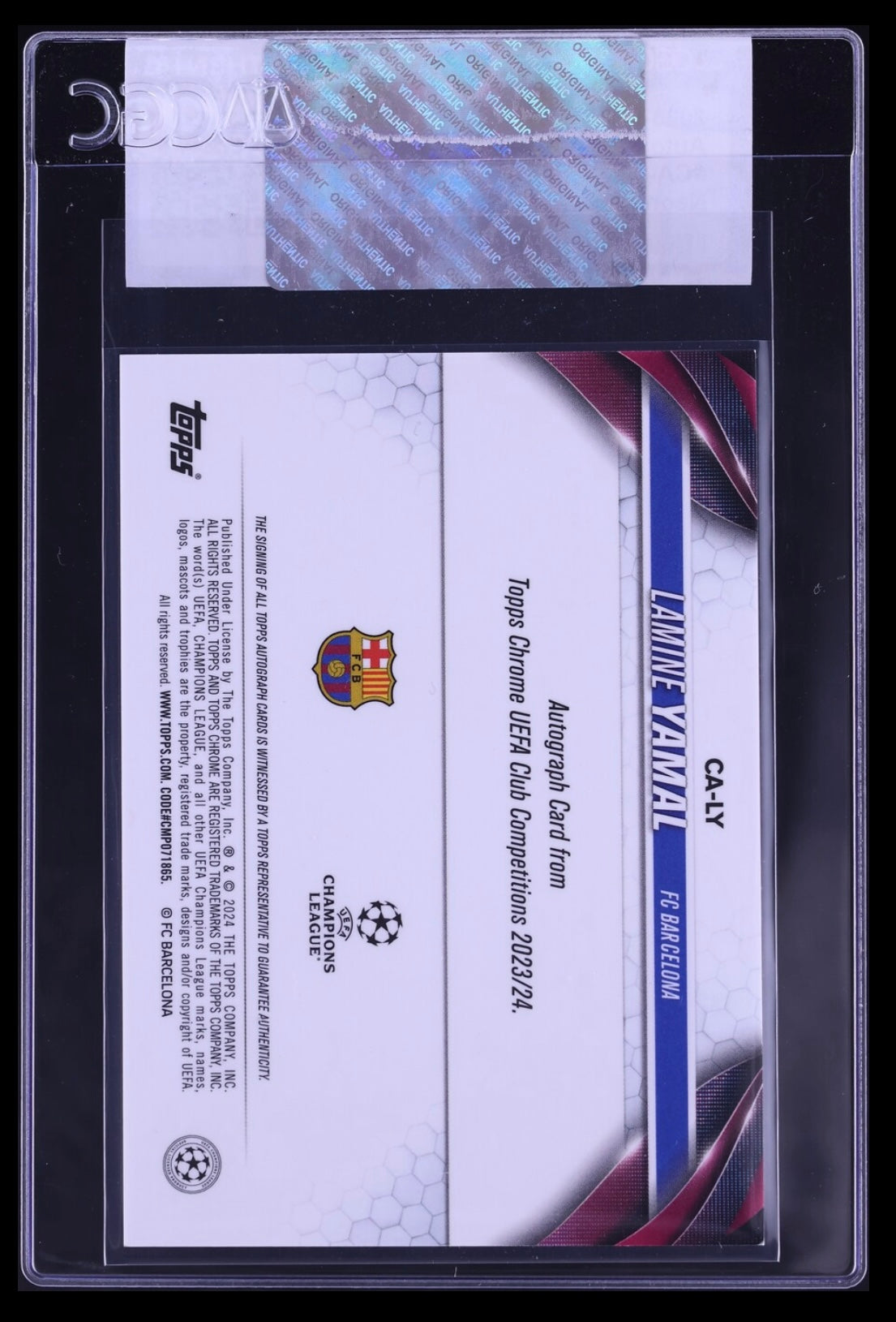 2023-24 TOPPS CHROME UEFA CLUB LAMINE YAMAL COMPETITIONS ROOKIE AUTO NEON GREEN REFRACTOR /99 CGC CERTIFIED AUTHENTICITY - 2
