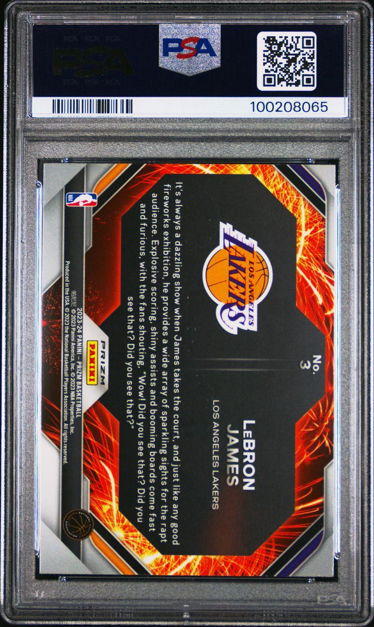 2023 PANINI PRIZM FIREWORKS FIREWORKS-SILVER PRIZM LeBRON JAMES #3 PSA 10 GEM MINT