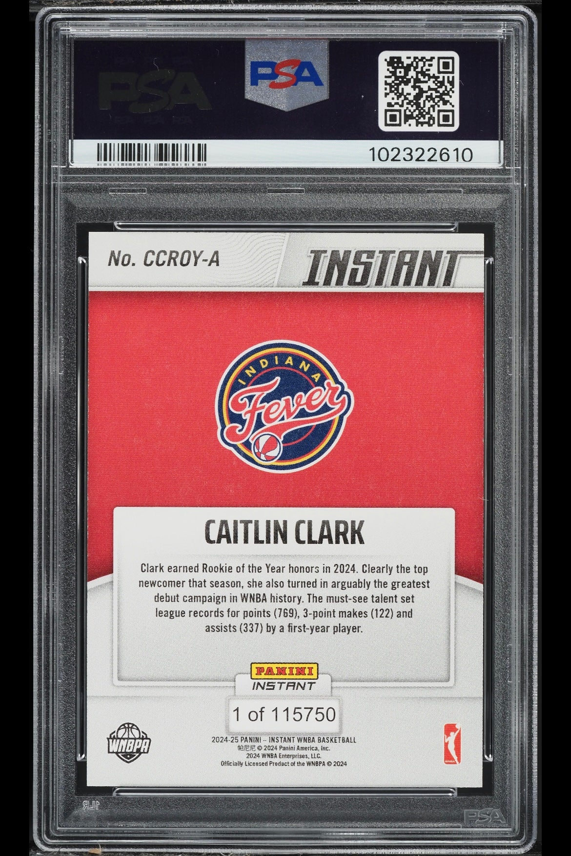2024 PANINI INSTANT WNBA ROOKIE OF THE YEAR #A CAITLIN CLARK PSA 10 GEM MINT - 2