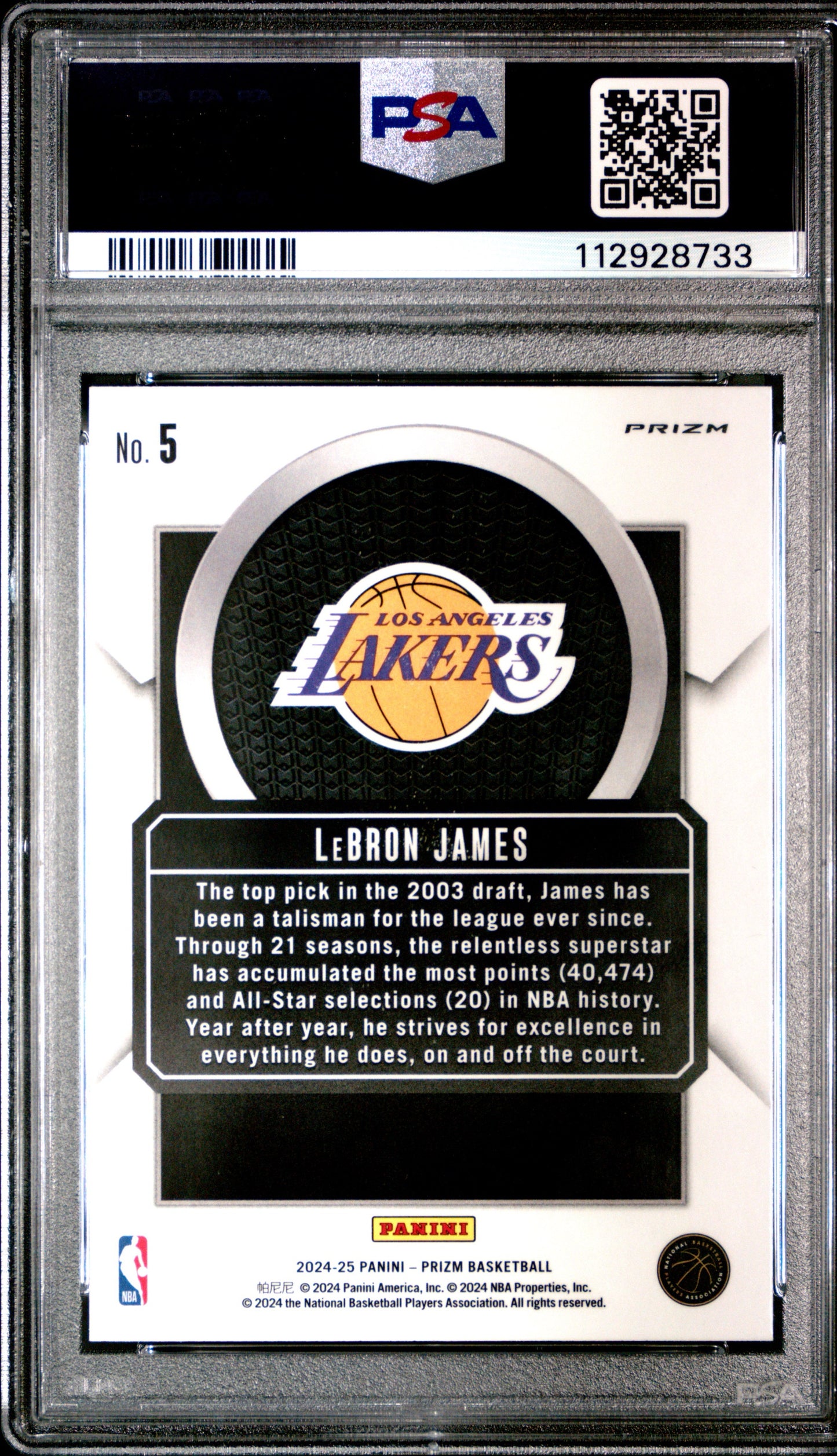 2024 PANINI PRIZM TALISMEN #5 LEBRON JAMES TALISMEN-SILVER PRIZM PSA 10 GEM MINT - 2