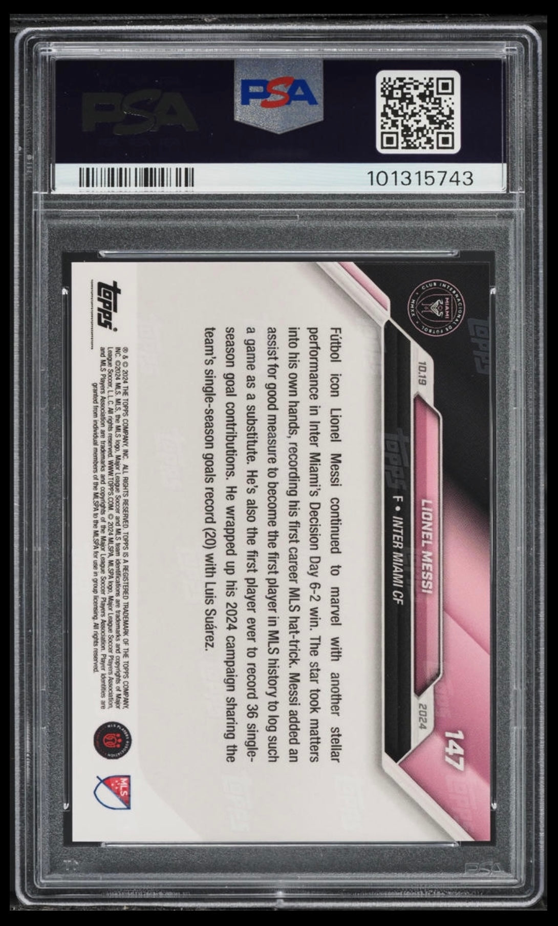 2024 TOPPS NOW MLS #147 LIONEL MESSI PSA 10 GEM MINT