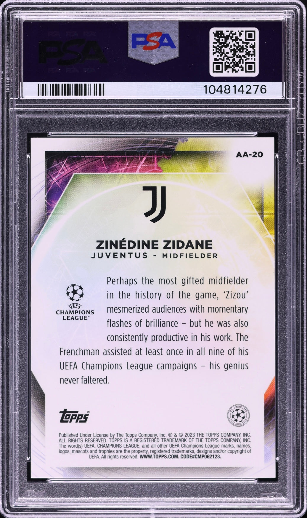 2022 Topps Merlin Chrome UEFA CC Ageless Alchemy Zinedine Zidane #AA-20 PSA 10 Gem Mint