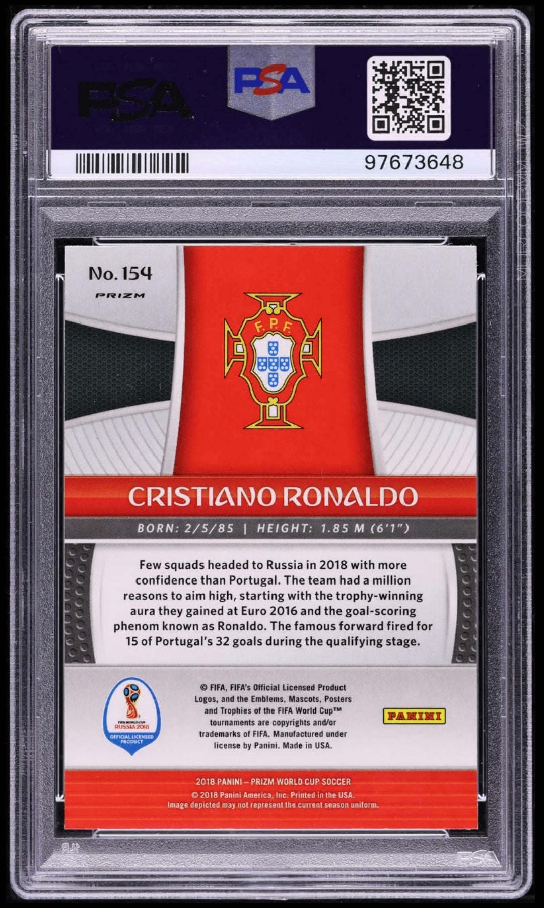 2018 Panini Prizm World Cup Green/Orange Wave Cristiano Ronaldo #154 PSA 10 Gem Mint