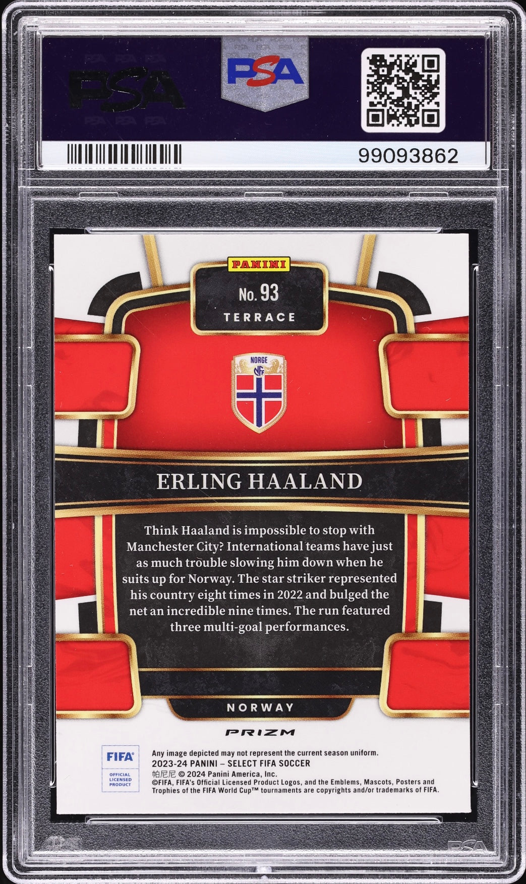2023 Select Terrace FIFA Red Erling Haaland #93 PSA 10 Gem Mint