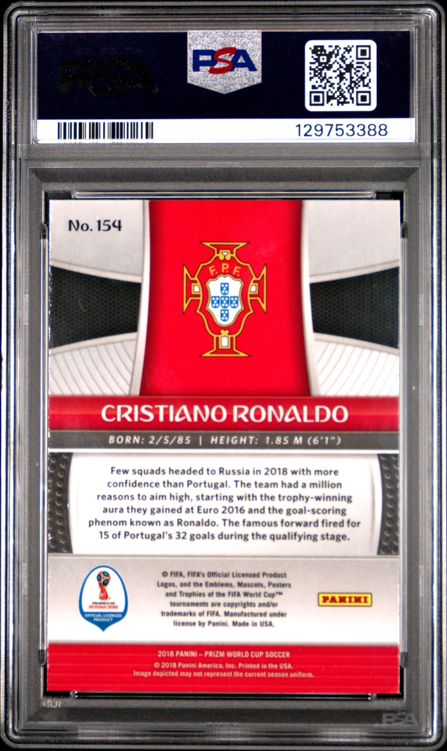 2018 Panini Prizm World Cup #154 Cristiano Ronaldo PSA 10 Gem Mint