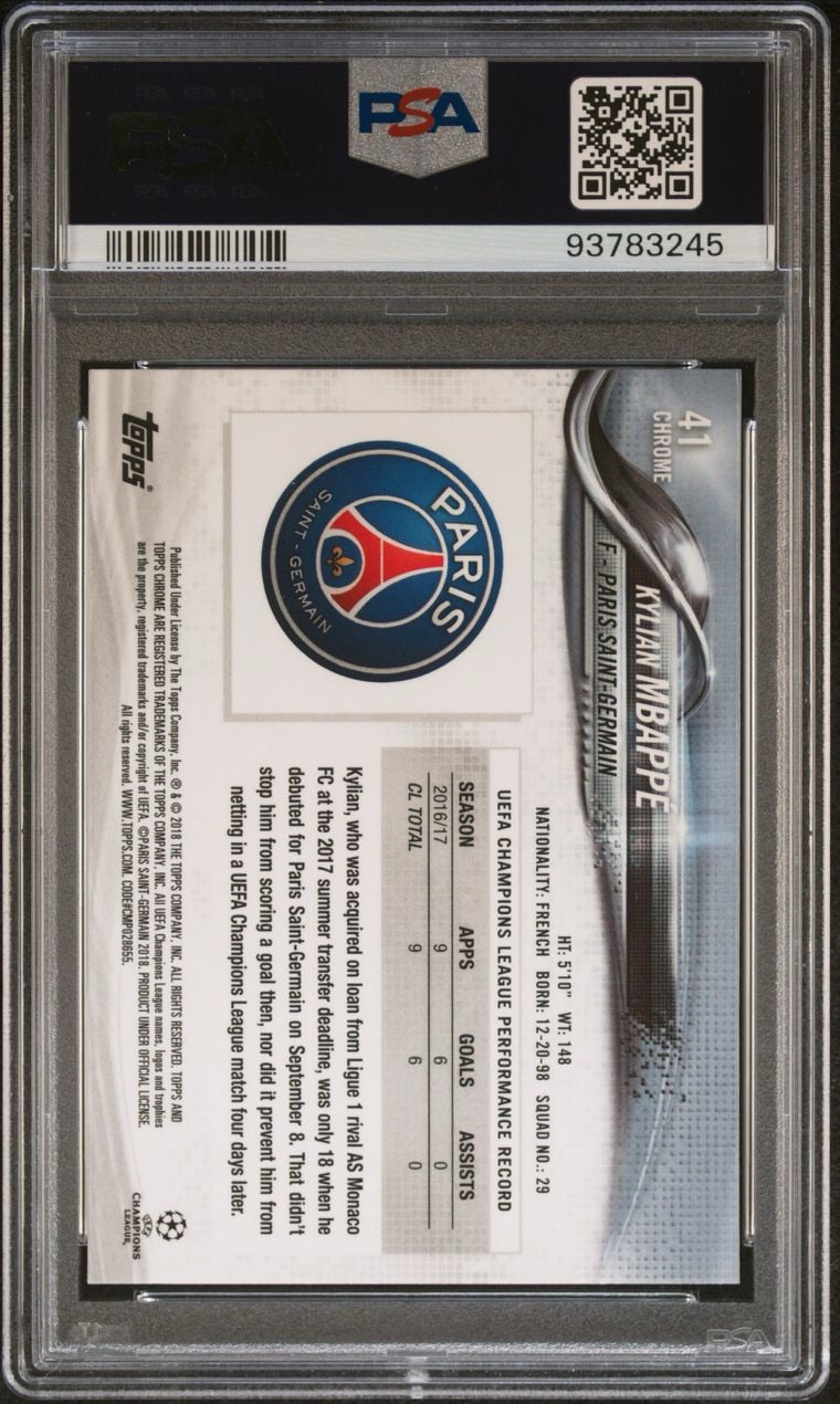 2017 Topps Chrome UEFA UCL Champions League Kylian Mbappe #41 Rookie PSA 10 Gem Mint