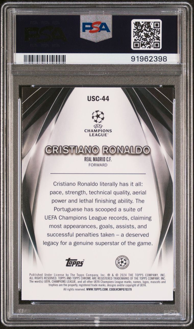 2023-24 Topps UEFA Club Competitions Ultimate Stage Chrome Cristiano Ronaldo #Usc44 PSA 10 Gem Mint
