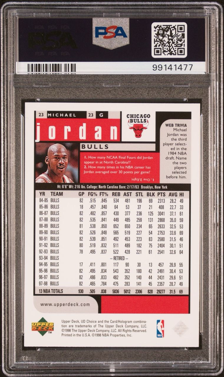 1998 Ud Choice Preview Michael Jordan #23 PSA 10 Gem Mint