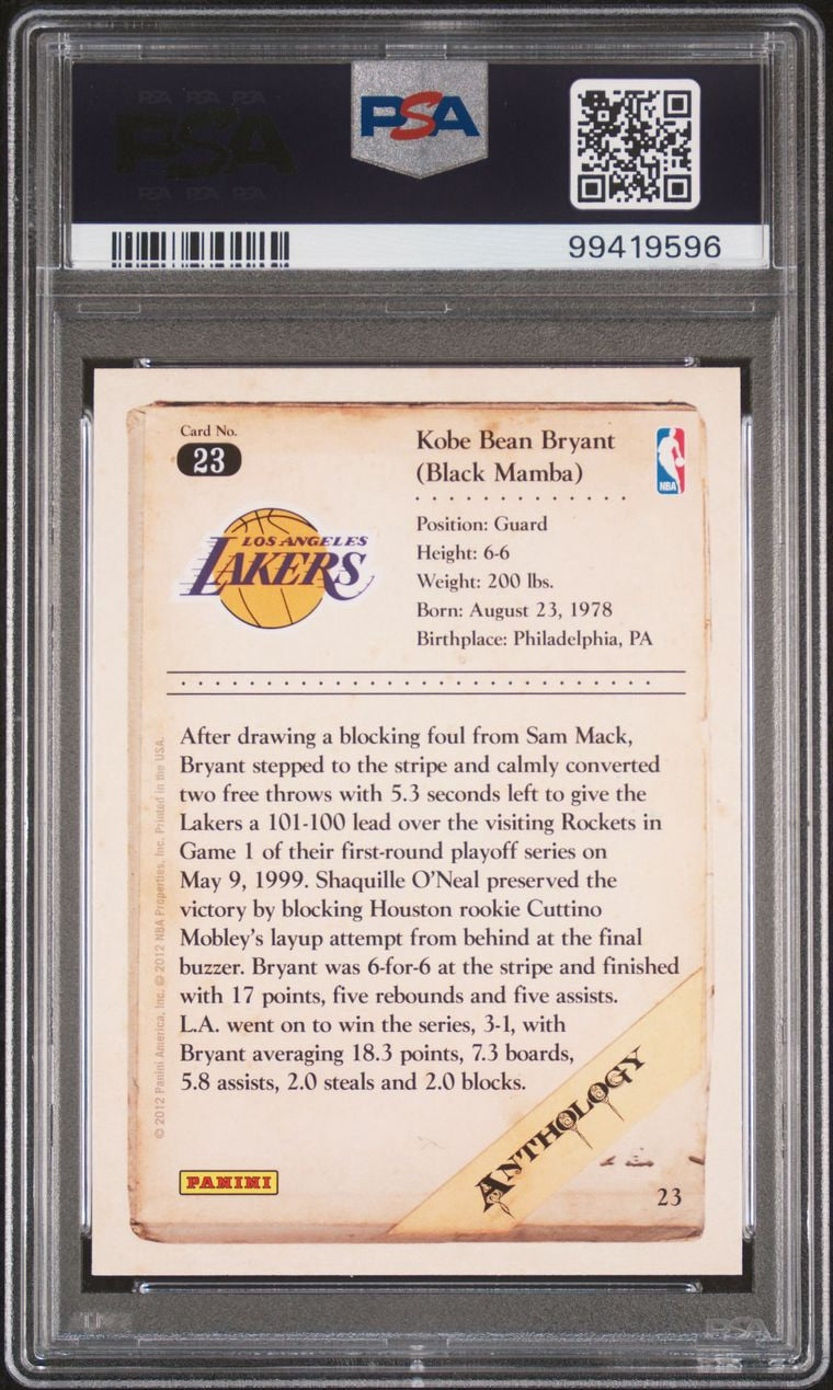 2012 Panini Kobe Anthology Kobe Bryant #23 PSA 10 Gem Mint