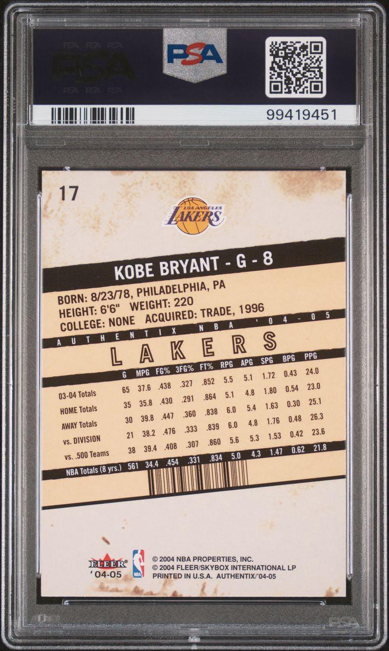 2004 Fleer Authentix Kobe Bryant #17 PSA 10 Gem Mint
