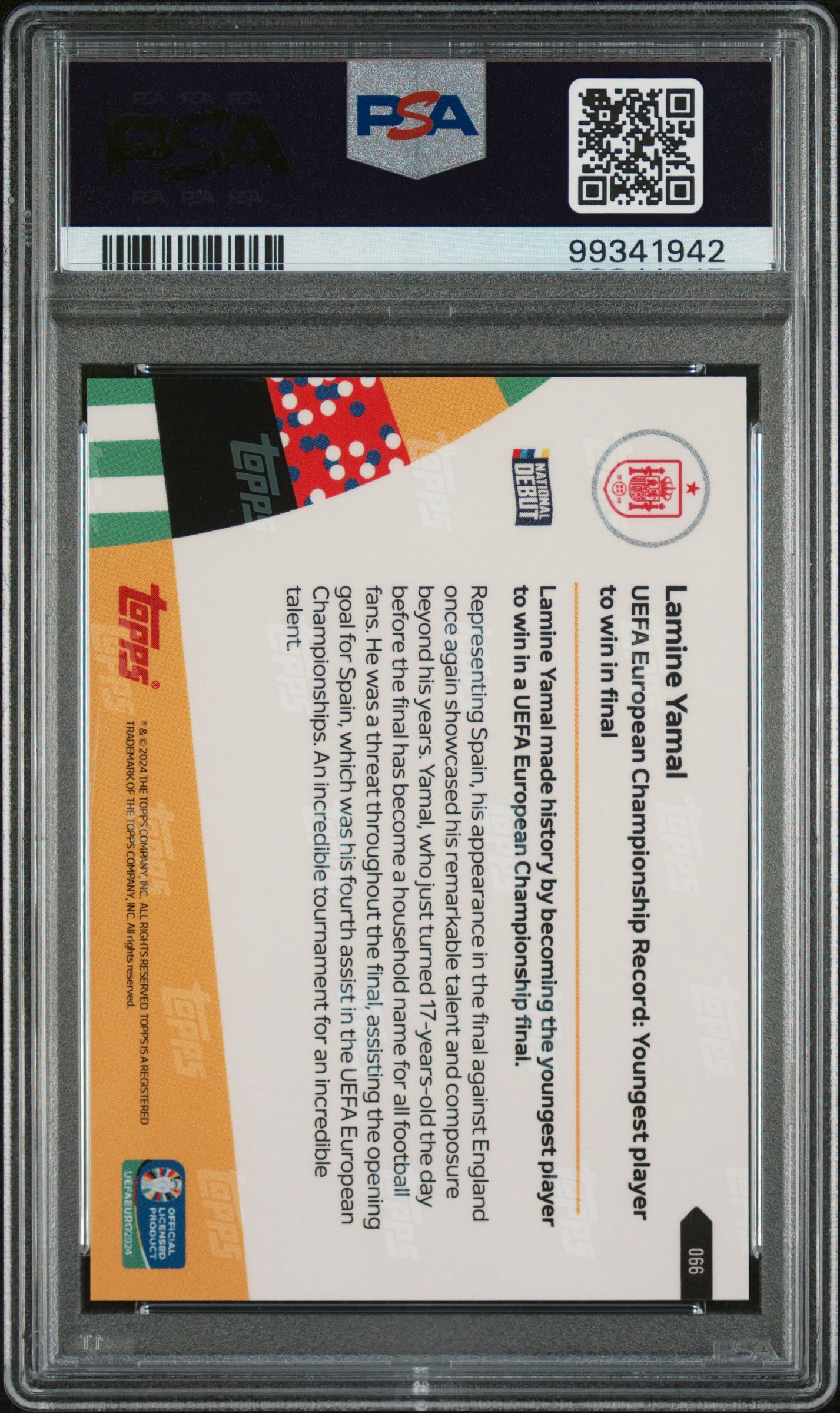 2024 Topps Now UEFA Euro #66 Lamine Yamal PSA 10 Gem Mint (Serial 942)