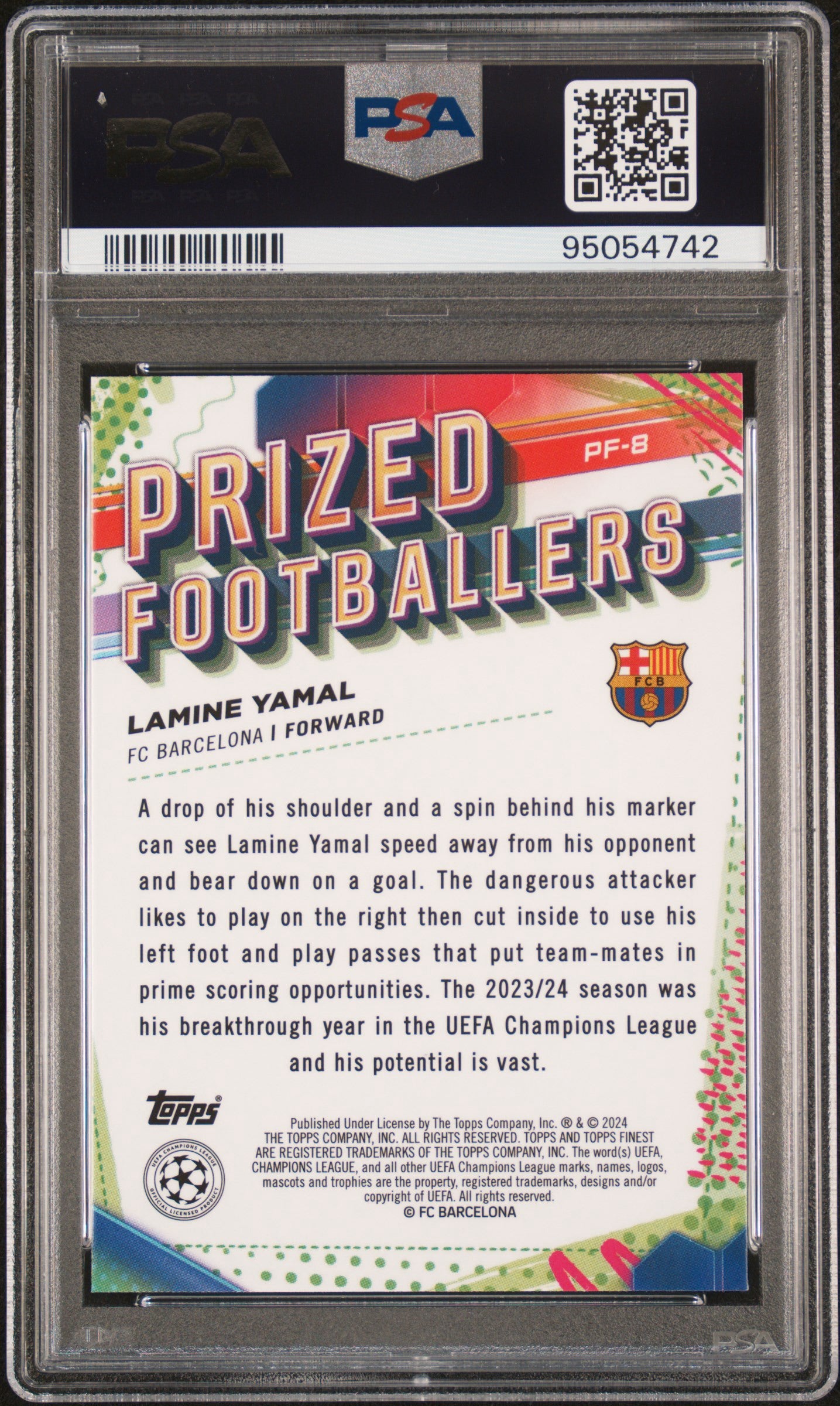2023-24 Topps Finest UEFA Club Competitions Prized Footballers#PF8 Lamine Yamal Rookie Prized Footballer PSA 10 Gem Mint