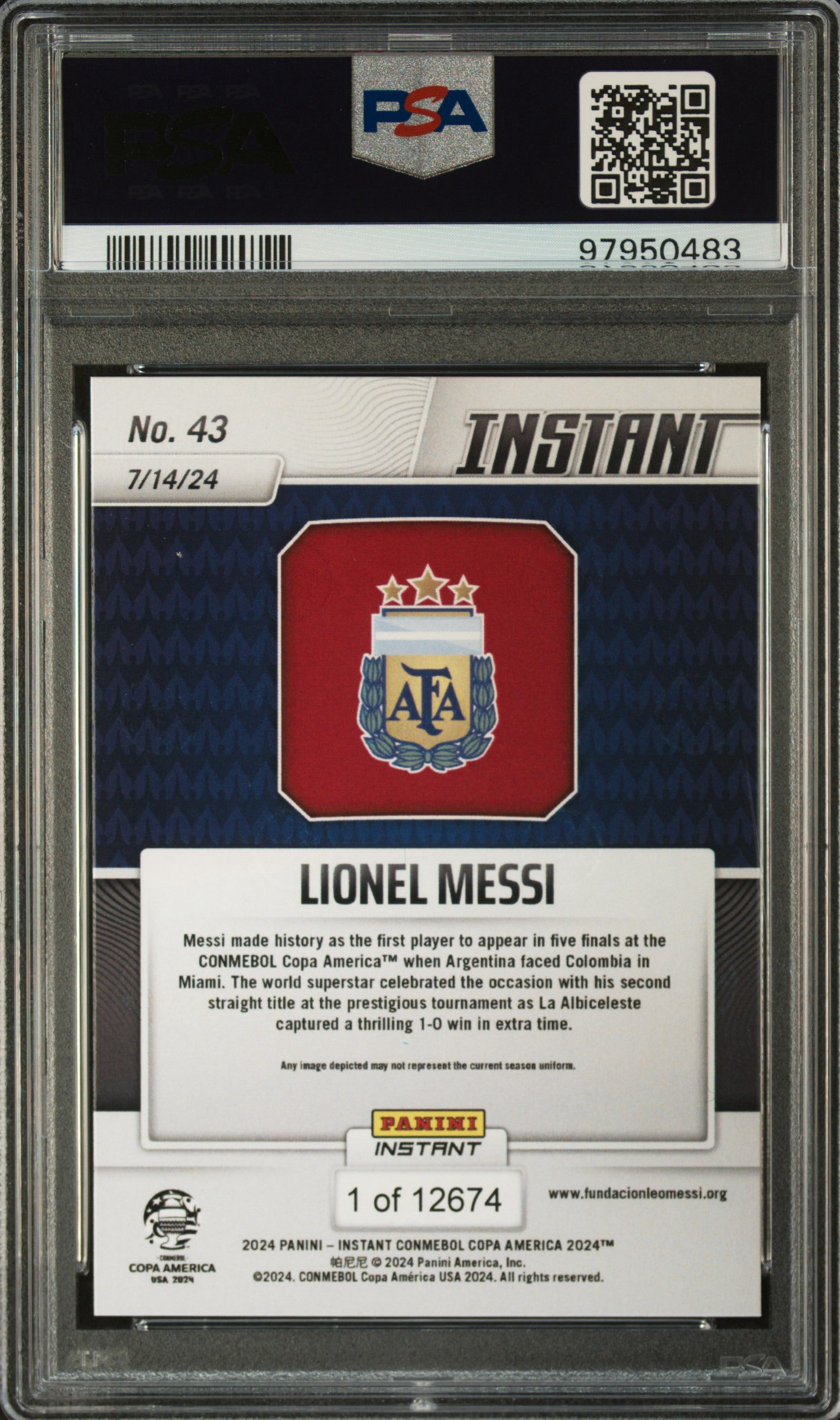 2024 Panini Instant Conmebol Copa America 2024 #43 Lionel Messi (Serial 483)