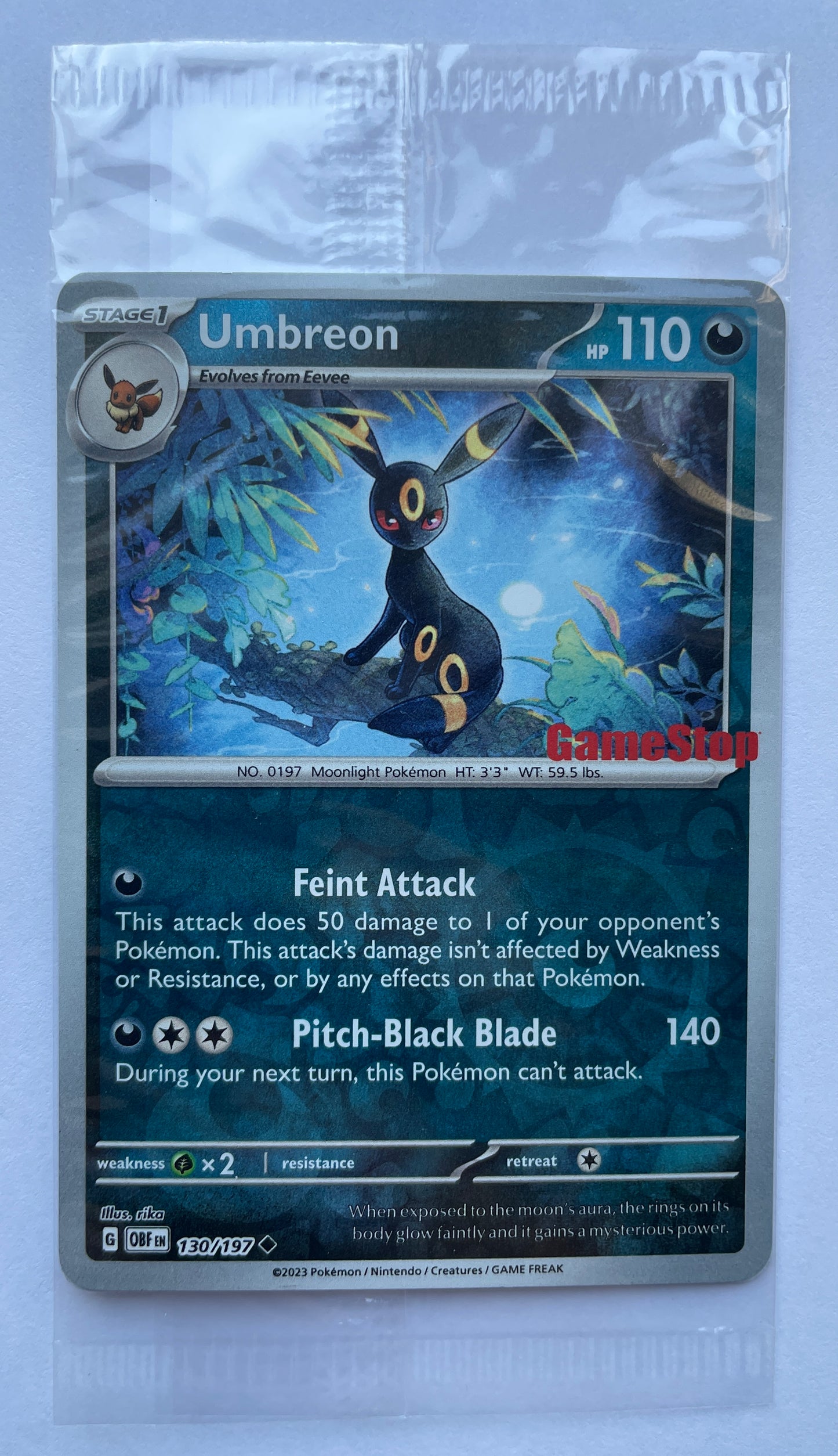 POKEMON TCG UMBREON 130/197 HOLO GAMESTOP PROMO STAMPED SCARLET & VIOLET (NEW SEALED)