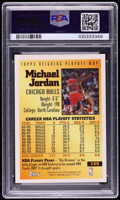 1993 TOPPS #199 MICHAEL JORDAN PSA 10 GEM MINT