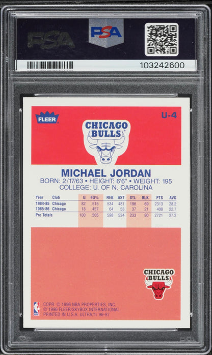 1996 ULTRA DECADE OF EXCELLENCE #U-4 MICHAEL JORDAN DECADE OF EXCELLENCE PSA 10 GEM MINT (Serial 600) - 2