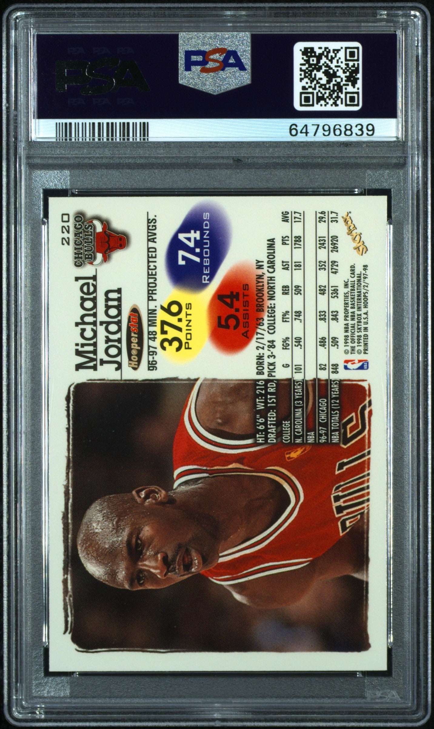 1997 HOOPS #220 MICHAEL JORDAN PSA 10 GEM MINT - 2