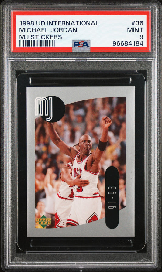 1998 UPPER DECK INTERNATIONAL MJ STICKERS #36 MICHAEL JORDAN MJ STICKERS PSA 9 MINT - 1