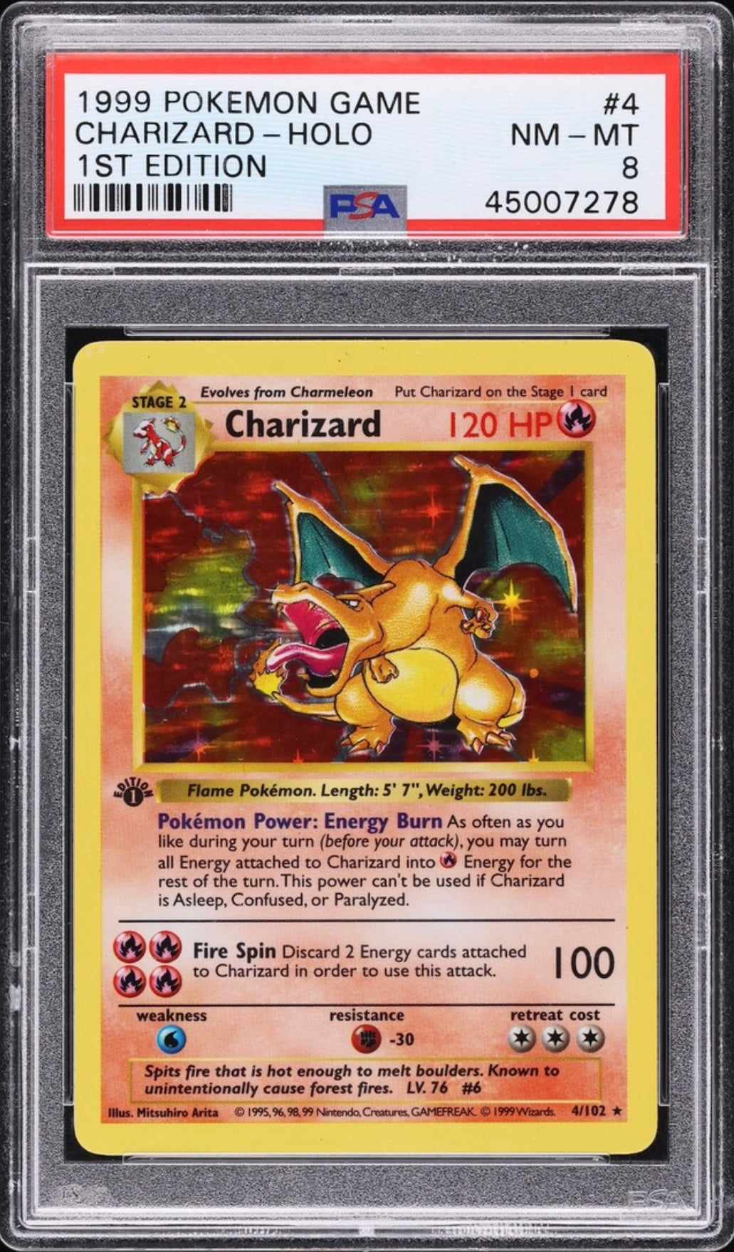 1999 POKEMON GAME #4 CHARIZARD-HOLO 1ST EDITION PSA 8 NM-MT - 1