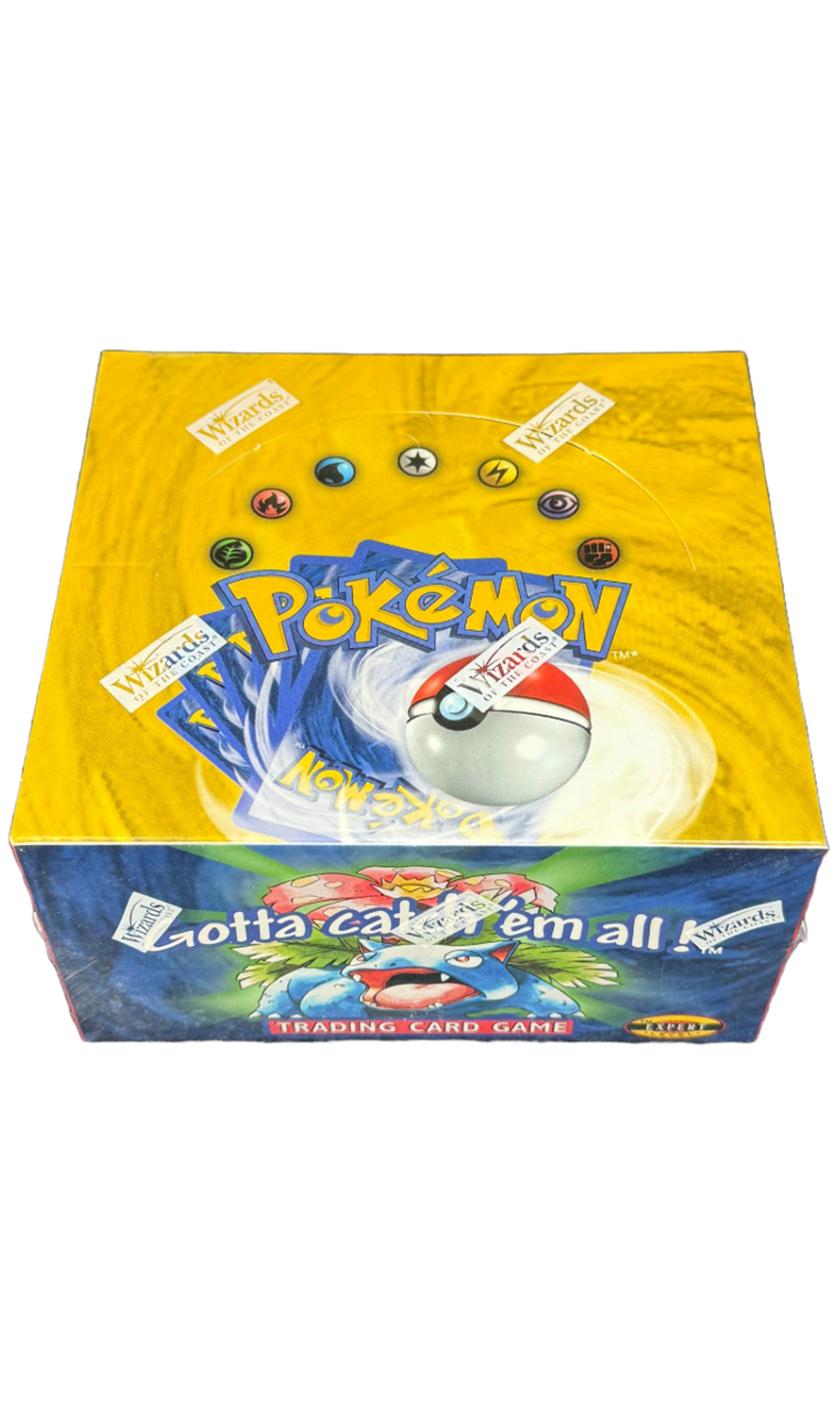 1999 Pokémon Base Set booster box in acrylic case with 36 sealed packs