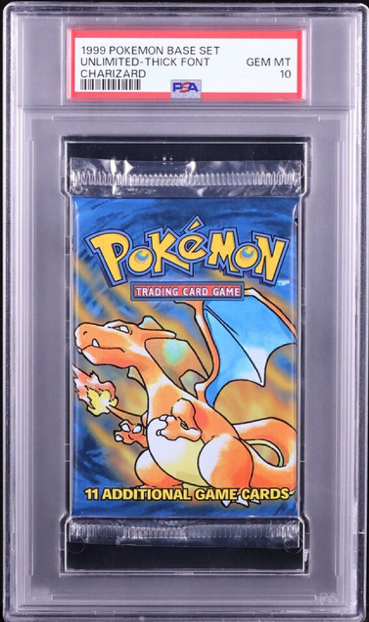 1999 Pokemon TCG Base Set Pack Unlimited-Thick Font Charizard PSA 10 Gem Mint