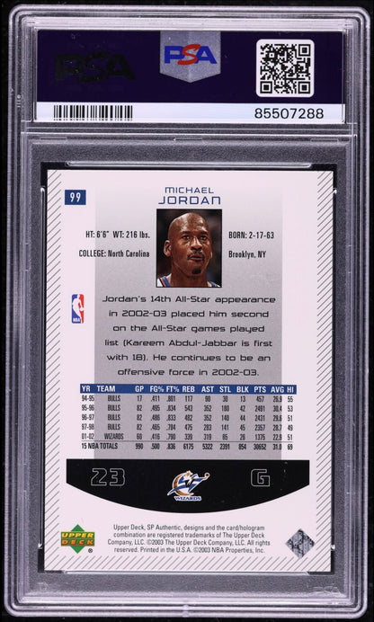 2002 SP AUTHENTIC #99 MICHAEL JORDAN PSA 10 GEM MINT