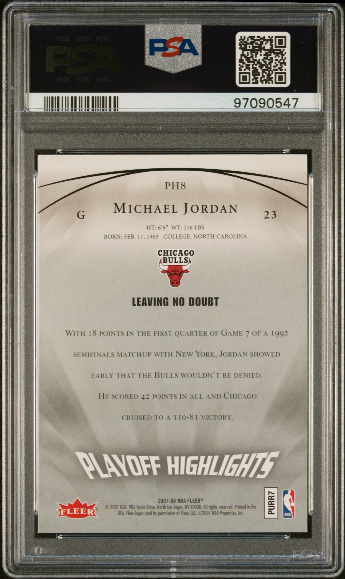 2007 FLEER JORDAN BOX SET-PLAYOFF HIGHLIGHTS #PH8 MICHAEL JORDAN BOX SET-PLAYOFF HIGHLIGHTS PSA 10 GEM MINT - 2
