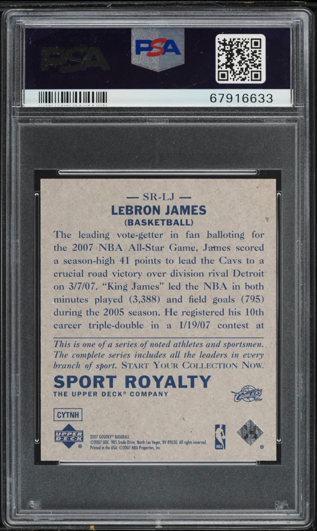 2007 UPPER DECK GOUDEY SPORT ROYALTY #SR-LJ LEBRON JAMES SPORT ROYALTY PSA 10 GEM MINT - 2