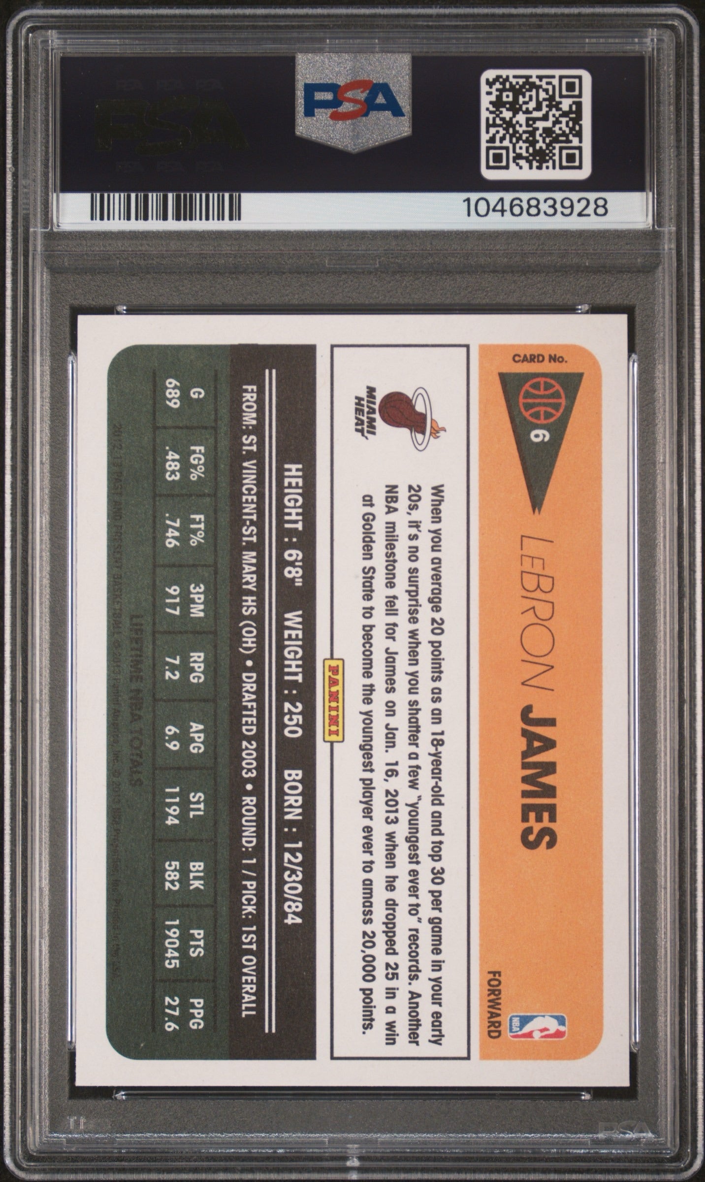 2012 PANINI PAST & PRESENT #6 LEBRON JAMES PSA 10 GEM MINT - 2