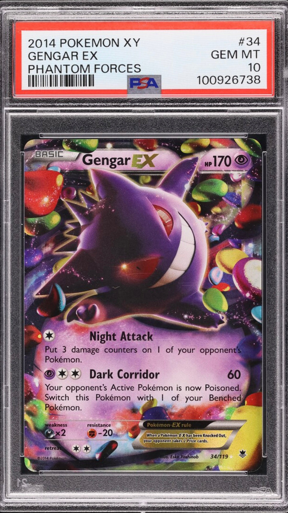 2014 Pokémon XY Phantom Forces #34 Gengar EX PSA 10 Gem Mint
