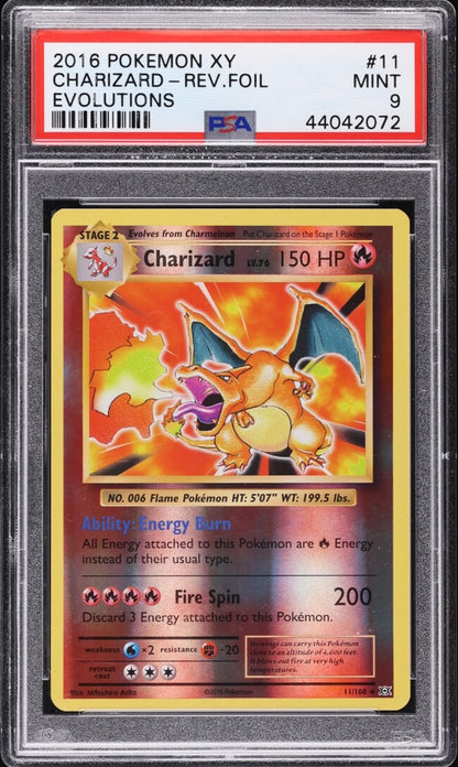 2016 POKEMON XY EVOLUTIONS #11 CHARIZARD-REV.FOIL EVOLUTIONS PSA 9 MINT - 1