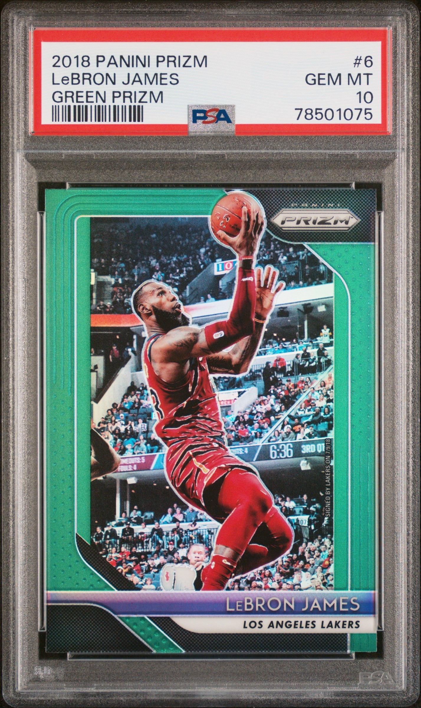 2018 PANINI PRIZM #6 LEBRON JAMES GREEN PRIZM PSA 10 GEM MINT - 1