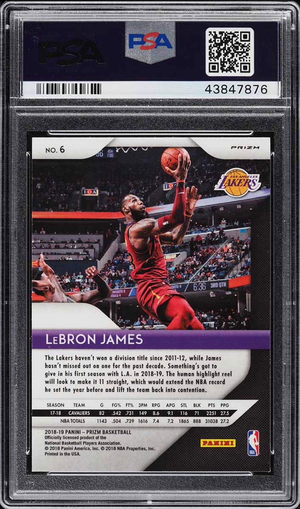 2018 PANINI PRIZM #6 LEBRON JAMES HYPER PRIZM PSA 10 GEM MINT - 2