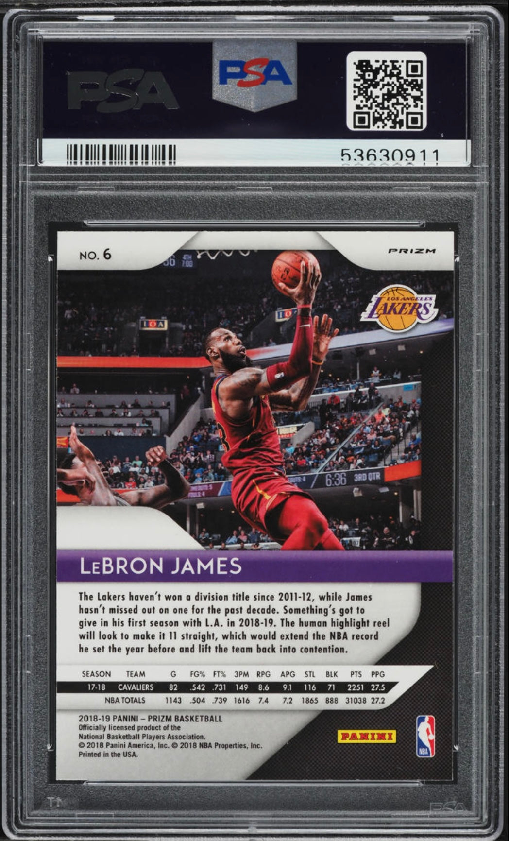2018 PANINI PRIZM #6 LEBRON JAMES RED ICE PSA 10 GEM MINT - 2