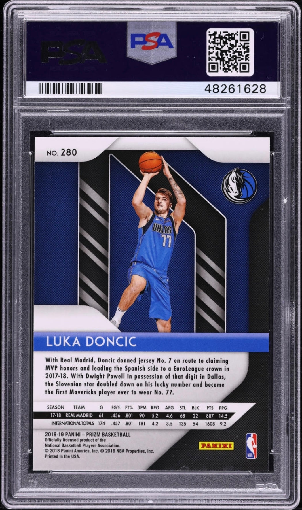 2018 PANINI PRIZM LUKA DONCIC ROOKIE #280 PSA 10 GEM MINT