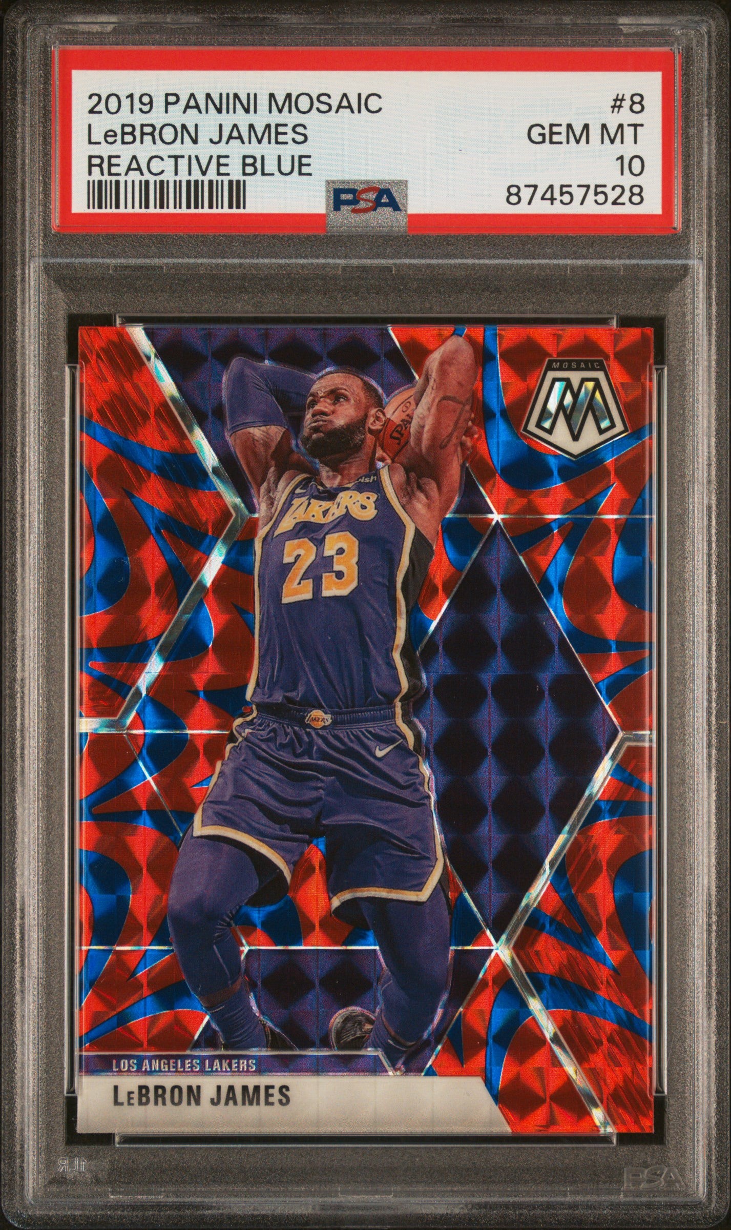 2019 PANINI MOSAIC #8 LEBRON JAMES REACTIVE BLUE PSA 10 GEM MINT - 1