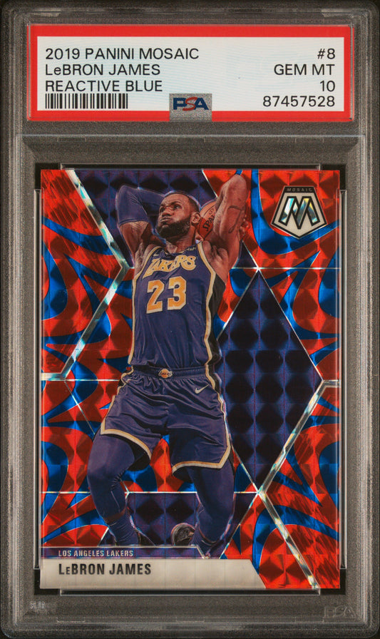 2019 PANINI MOSAIC #8 LEBRON JAMES REACTIVE BLUE PSA 10 GEM MINT - 1