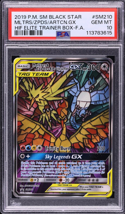 2019 POKEMON SM BLACK STAR PROMO #SM210 MOLTRES & ZAPDOS & ARTICUNO GX PSA 10 GEM MINT - 1