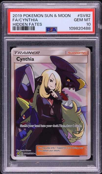 2019 POKEMON TCG SUN & MOON HIDDEN FATES #SV82 FA/CYNTHIA HIDDEN FATES PSA 10 GEM MINT