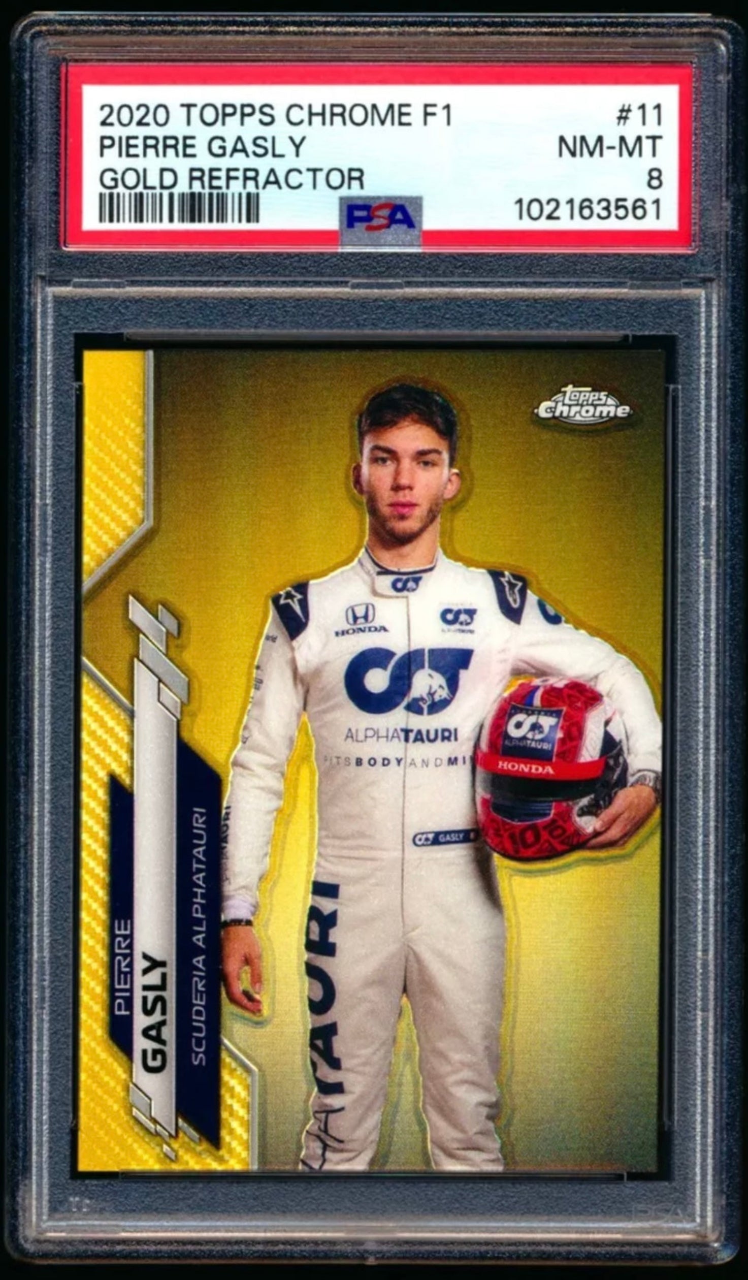2020 TOPPS CHROME F1 FORMULA 1 #11 PIERRE GASLY GOLD REFRACTOR /50 PSA 8