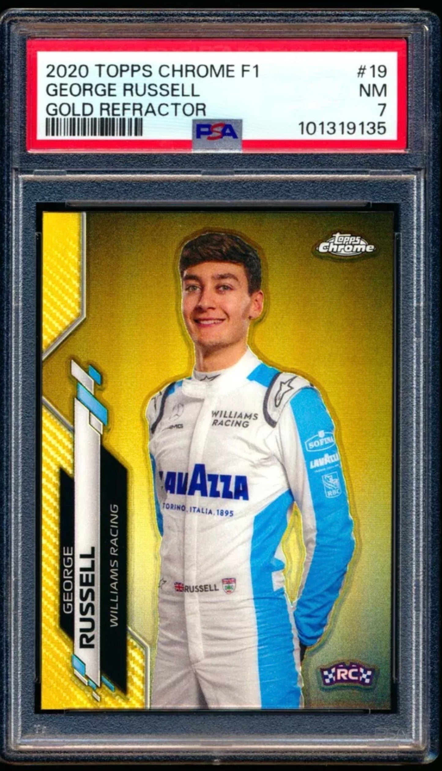 2020 TOPPS CHROME F1 FORMULA 1 #19 GEORGE RUSSELL ROOKIE GOLD REFRACTOR /50 PSA 7
