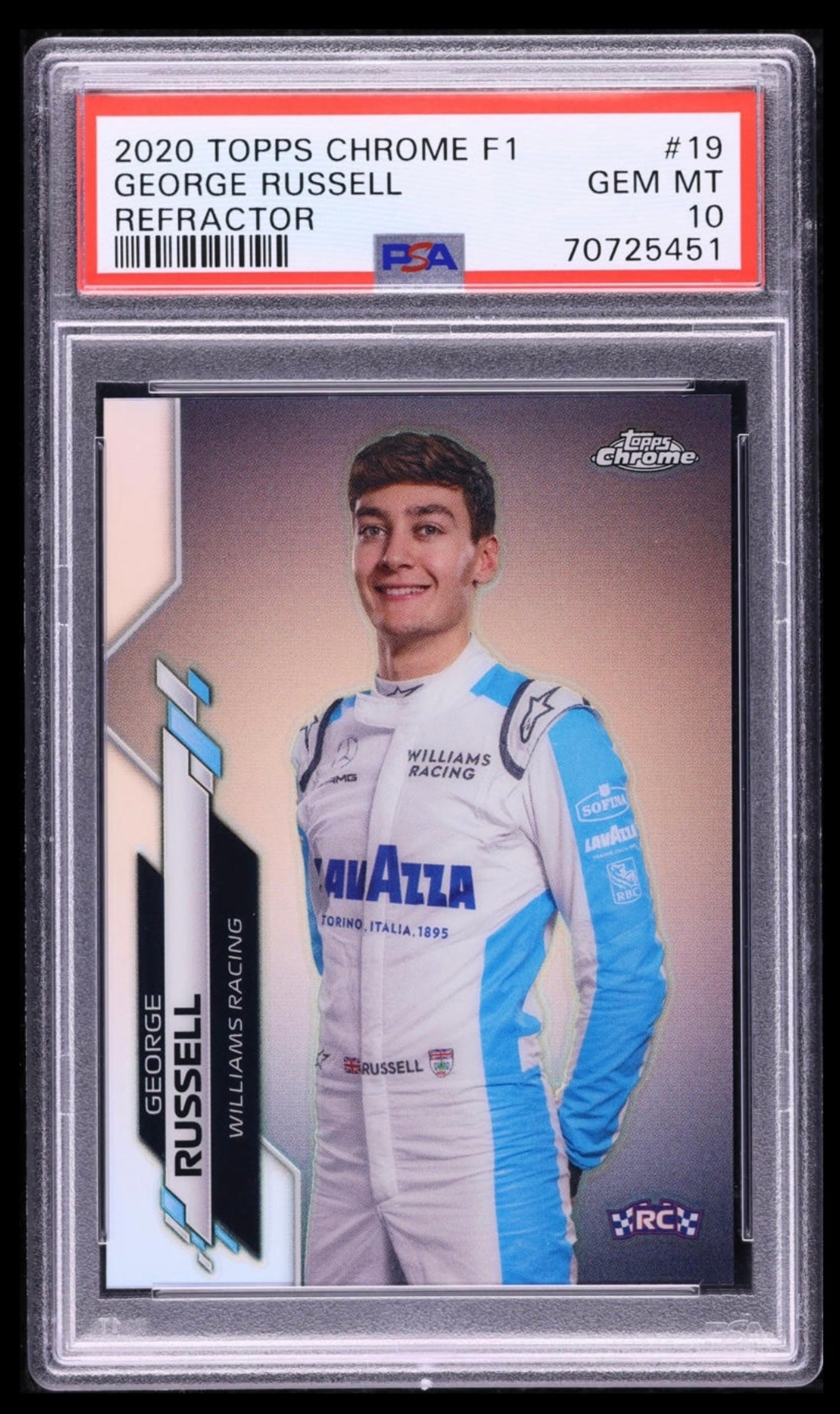 2020 TOPPS CHROME F1 FORMULA 1 #19 GEORGE RUSSELL ROOKIE REFRACTOR PSA 10 GEM MINT